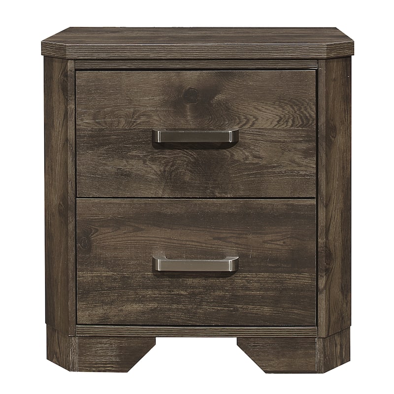 Rustic Brown Nightstand with Metal Glides, Satin Nickel Pulls