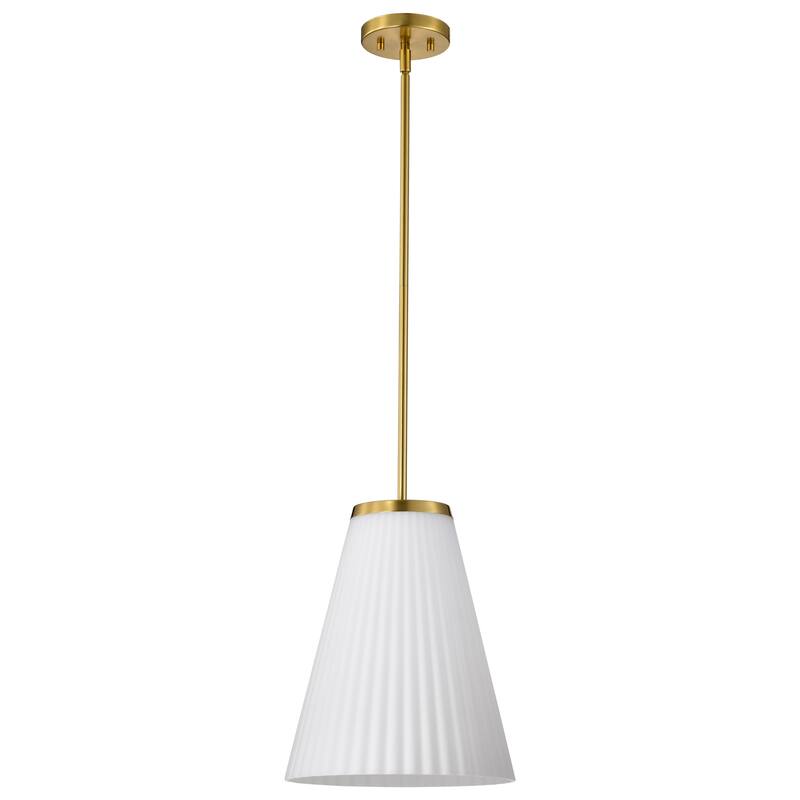 Royale Large Pendant Burnished Brass Finish Ribbed White Glass - Burnished Brass