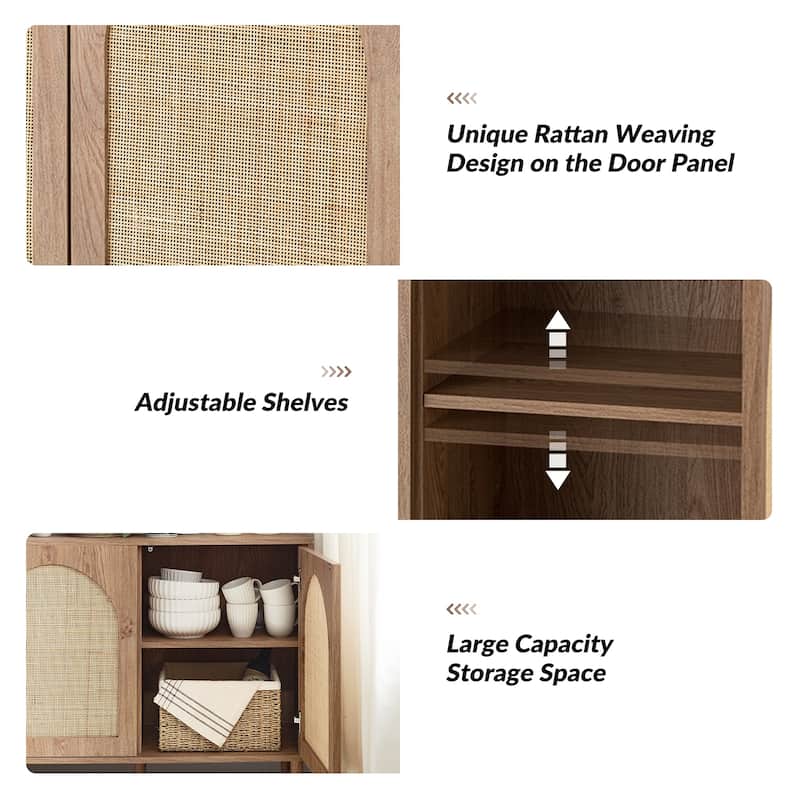 Ulysses Farmhouse Storage Rattan Sideboard with Adjustable Shelves by HULALA HOME