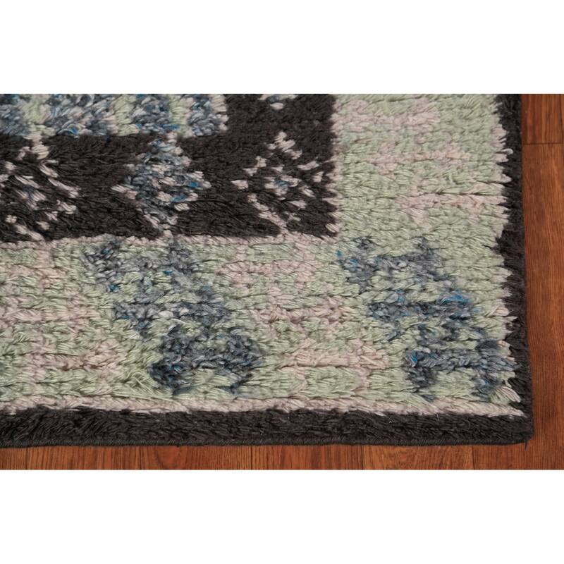 Geometric Plush Moroccan Shaggy Rug Hand-Knotted Wool Carpet - 4'11" x 8'3"