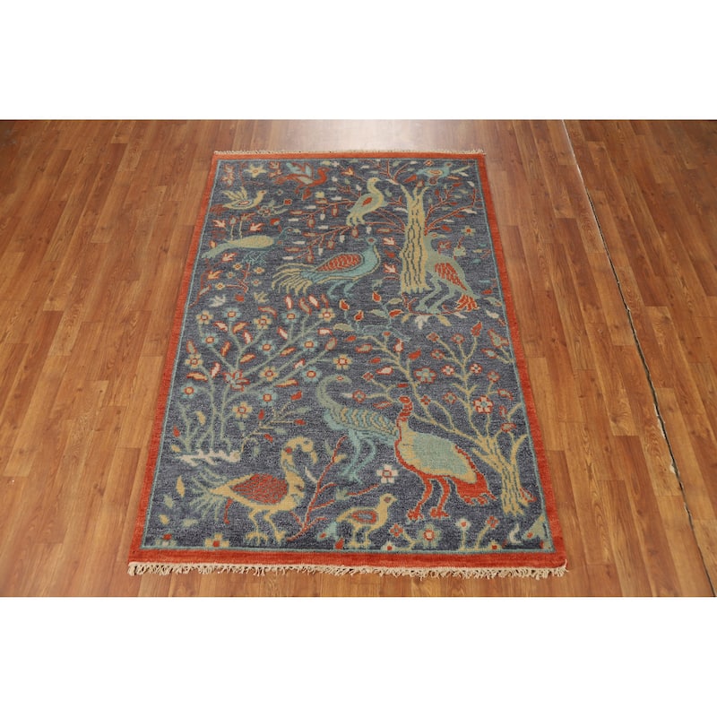 Animals Design Floral Ziegler Oriental Rug Handmade Wool Carpet - 4'1" x 5'11"
