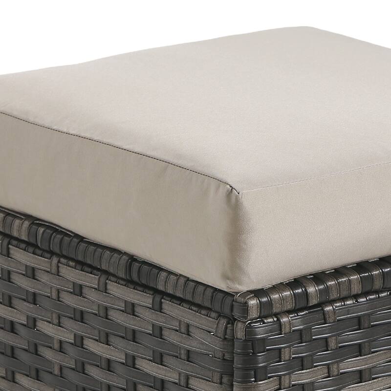 Outdoor 17.7" W Square Rattan Ottoman Patio Ottoman with Seat Cushion