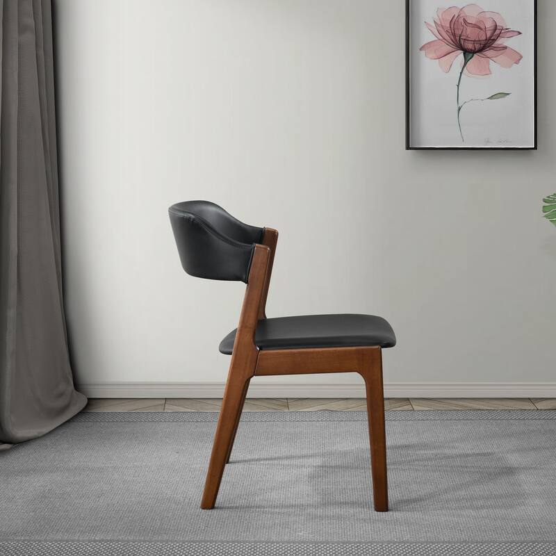 GDFStudio - Enzo Modern Mid-Century Dining Chair with Faux Leather Upholstery & Solid Wood Base, Set of 2 - 24.50"W