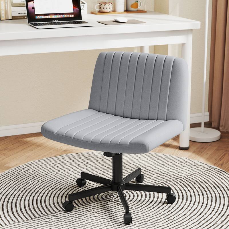Extra Wide Armless Desk Chair with Adjustable Height and Linen Upholstery Criss Cross Swivel Base