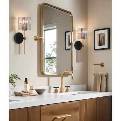 Kasy Modern 1-Light Textured Glass Wall Sconce Gold Grey Bathroom Vanity Light - 4.7"L x 5.9"W x 15"H