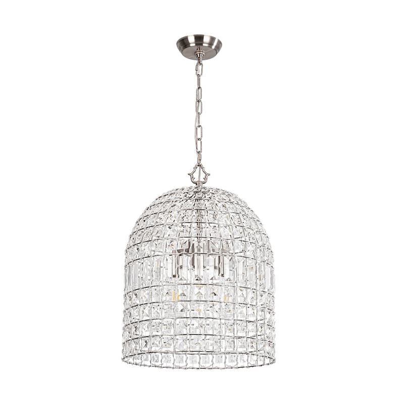 Vintage Glam Crystal Bird Cage Lantern Chandelier - Distressed Brass