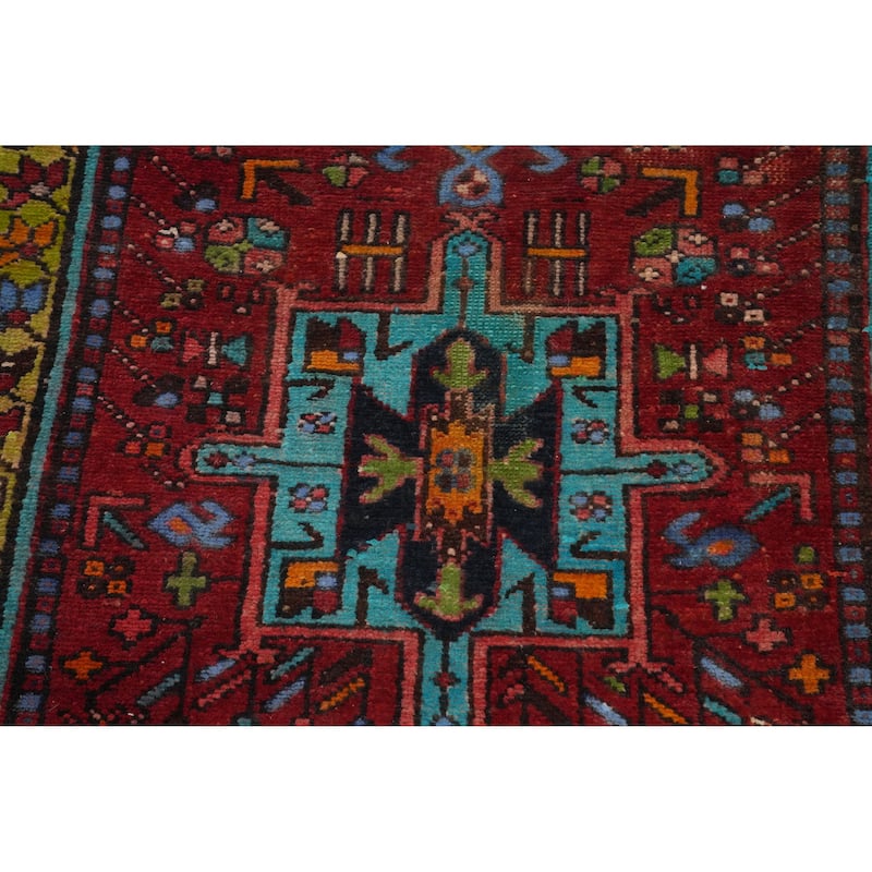 Hand Knotted Oriental 100% Wool Carpet Traditional Geometric Red Heriz Runner Rug - 10' 0'' X 2' 5''
