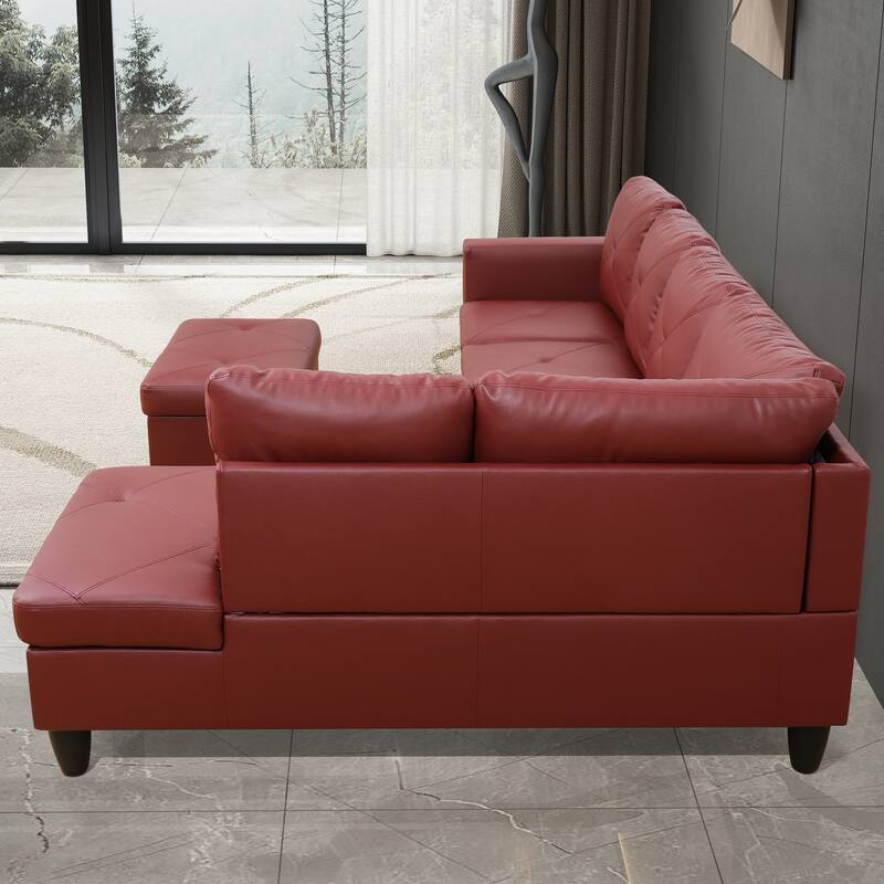 L-Shaped PU Leather Sofa & Chaise with Ottoman