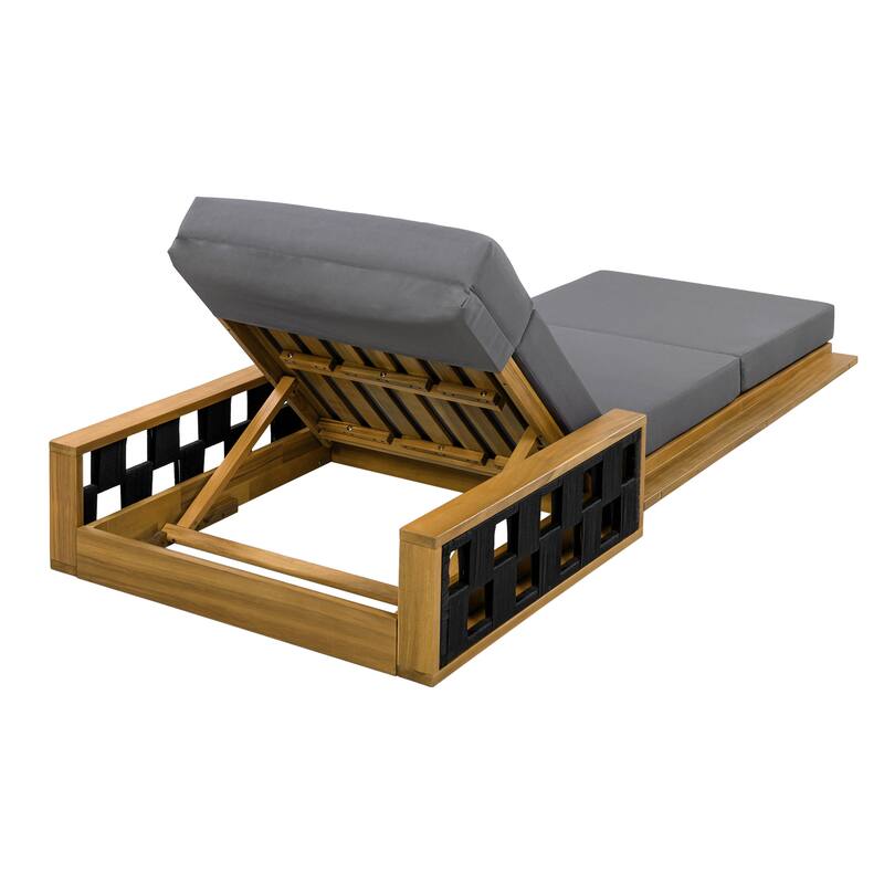 Christopher Knight Home - Modern Outdoor Solid Wood 4-Fold Adjustable Backrest Chaise Lounge with Rope Accents & Foam Cushion