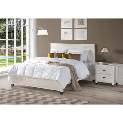 Full Size Platform Bed - Solid Pine Wood, Distressed Finish, No Box Spring Needed