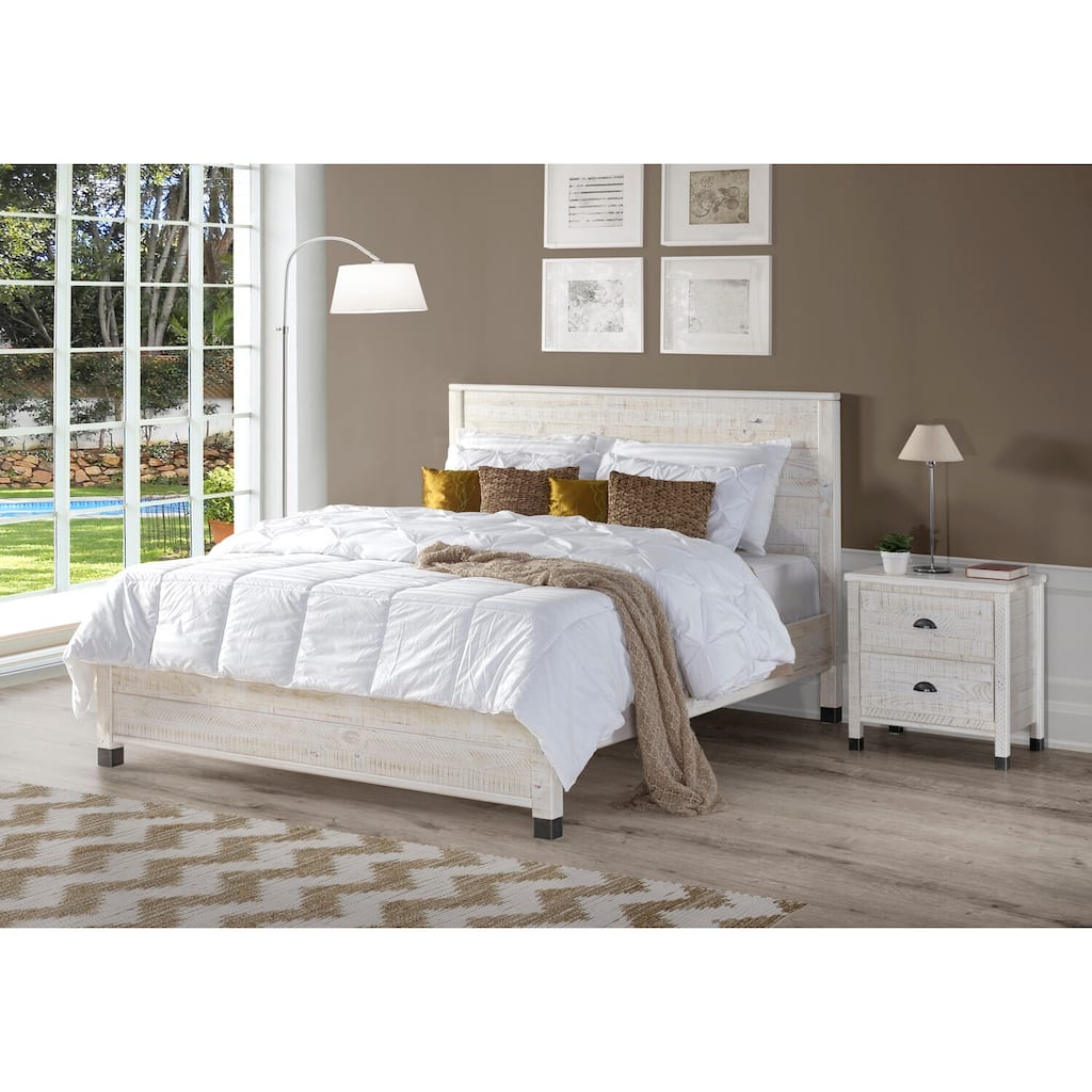 Full Size Platform Bed - Solid Pine Wood, Distressed Finish, No Box Spring Needed