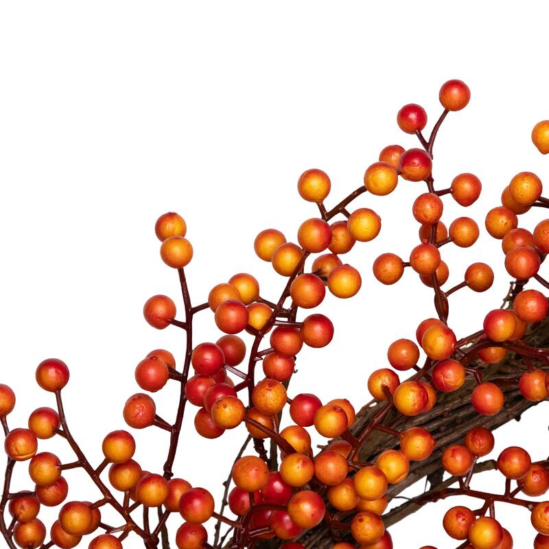 18" Red Orange Berries Artifical Fall Harvest Twig Wreath, 18", Unlit