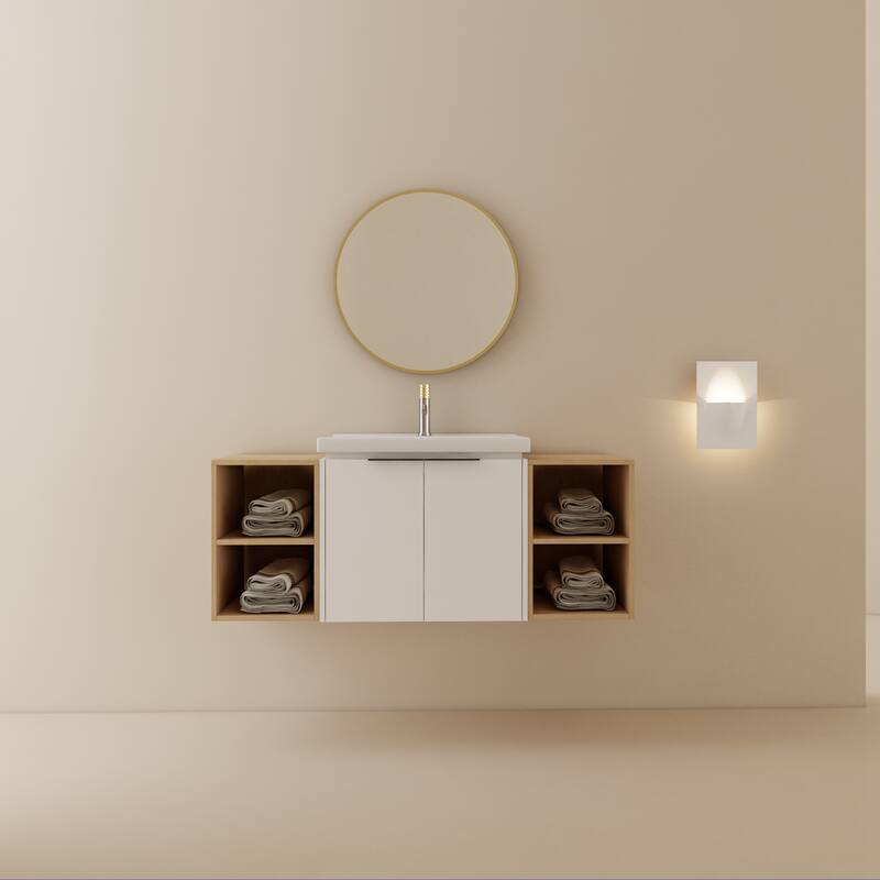 GDFStudio - Emerson Stylish Wall-Mounted Bathroom Vanity with Soft-Close Doors and Ceramic Sink