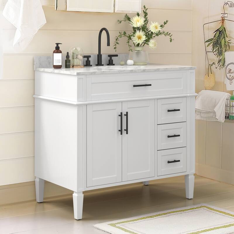 36/48/60 in. Bathroom Vanity with Ceramic Undermount Sink, Wood Cabinet, and storage drawers - 21.5"D x 36"W x 35"H - White