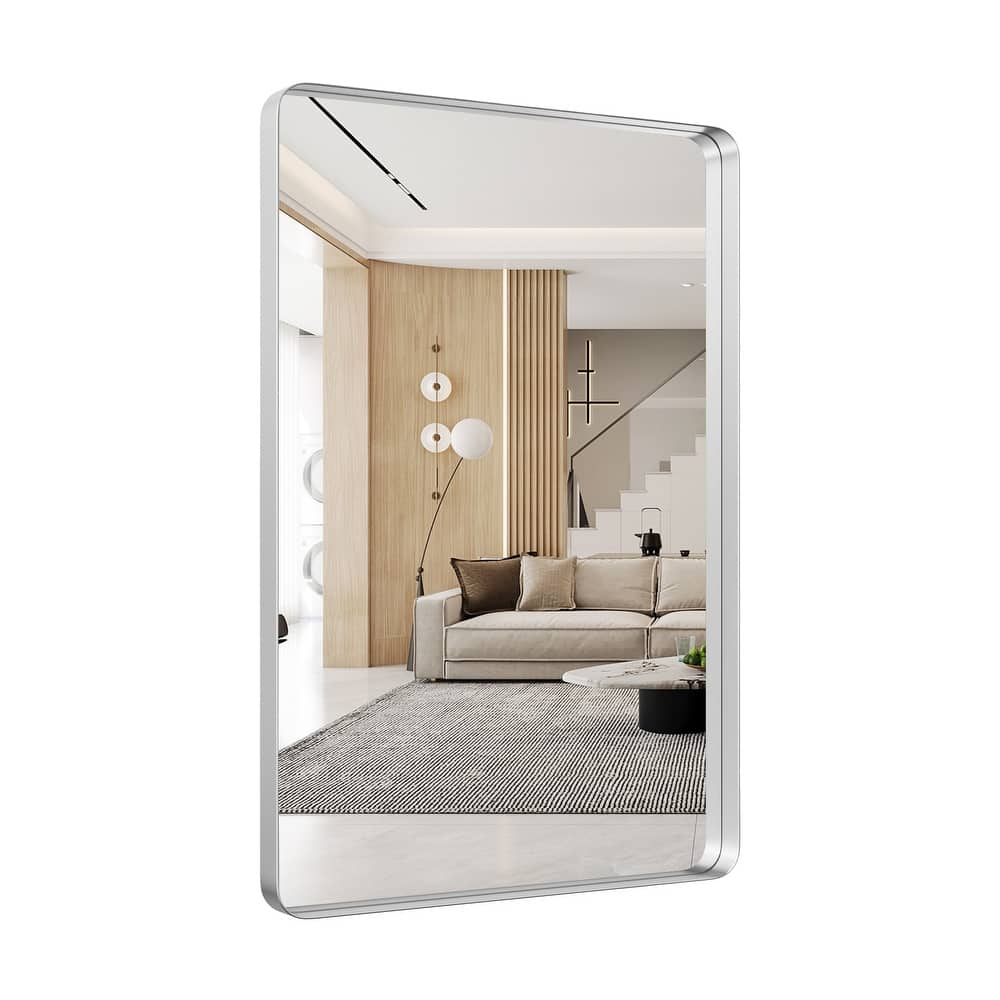 Modern Rounded Rectangle Wall Mirror with Metal Frame