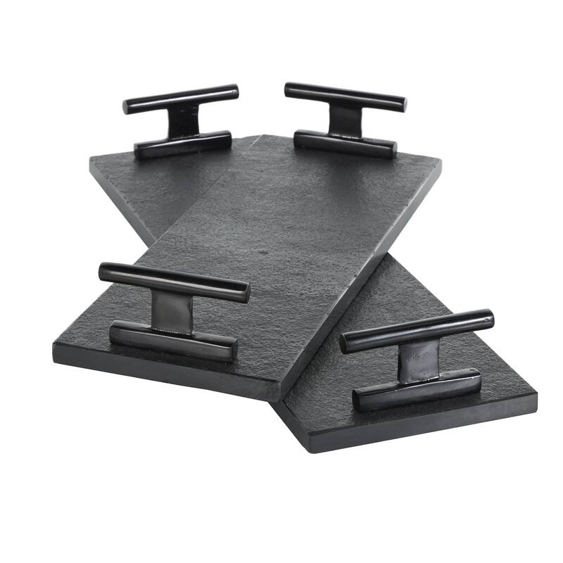 Marble Textured Living Room Decor Tray with Rod Handles - Set of 2 Black - Roche River Decor