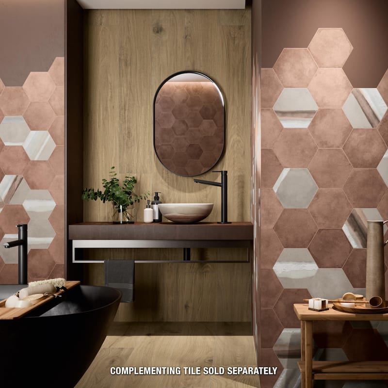 Merola Tile Matter Hex Red 7-7/8" x 9" Porcelain Floor and Wall Tile