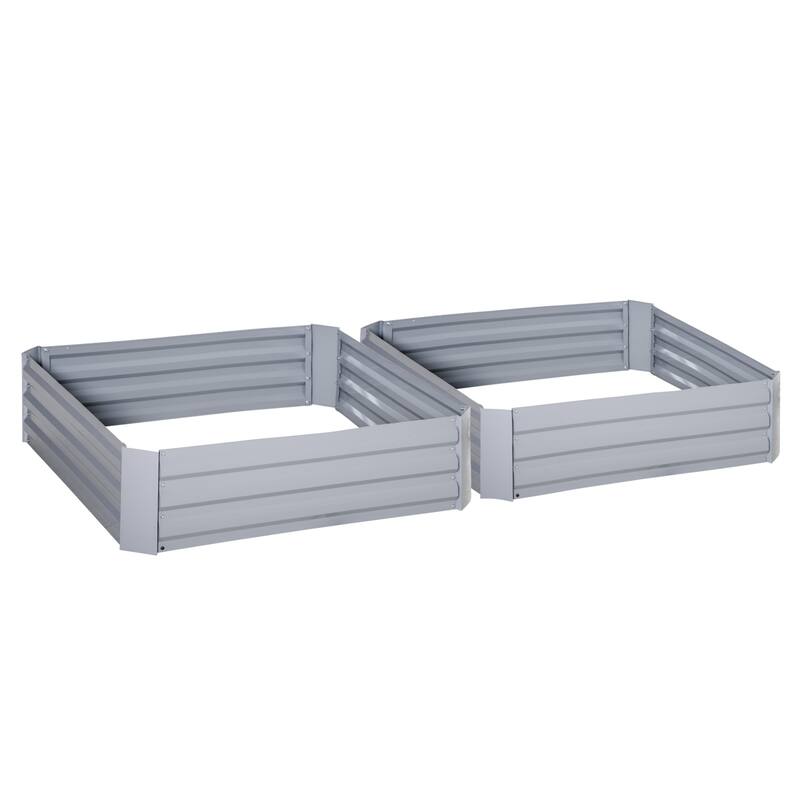 Outsunny Set of 2 Garden Beds Steel Metal Planter Boxes