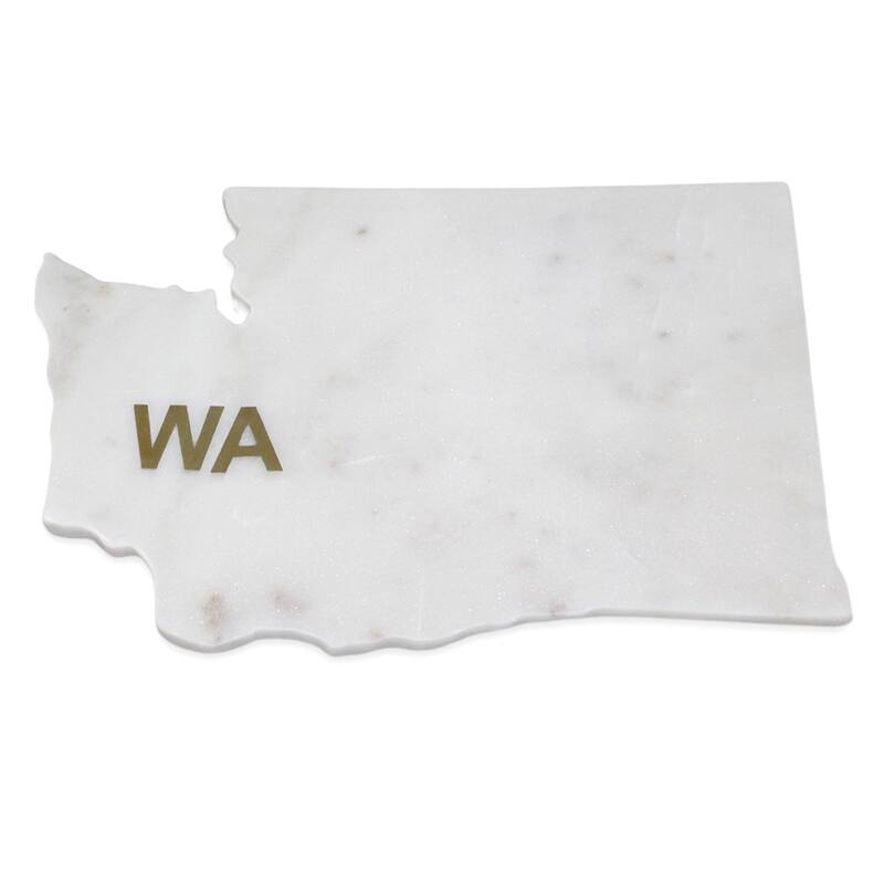 Lg Polished Marble "Washington" Cutting Board w/brass state abbreviation - White