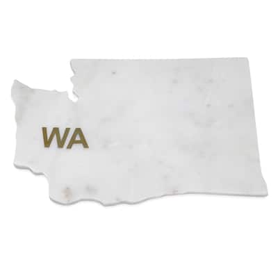 Lg Polished Marble "Washington" Cutting Board w/brass state abbreviation - White