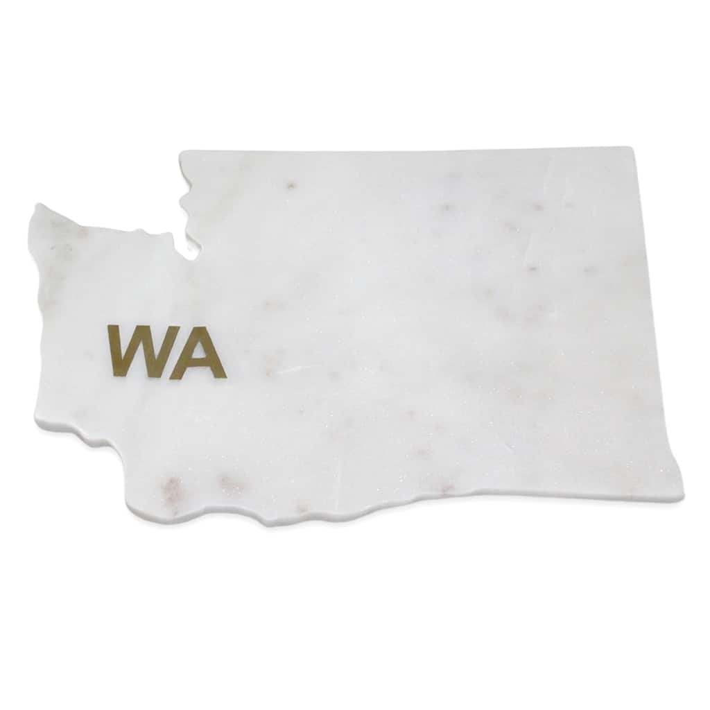 Lg Polished Marble "Washington" Cutting Board w/brass state abbreviation - White