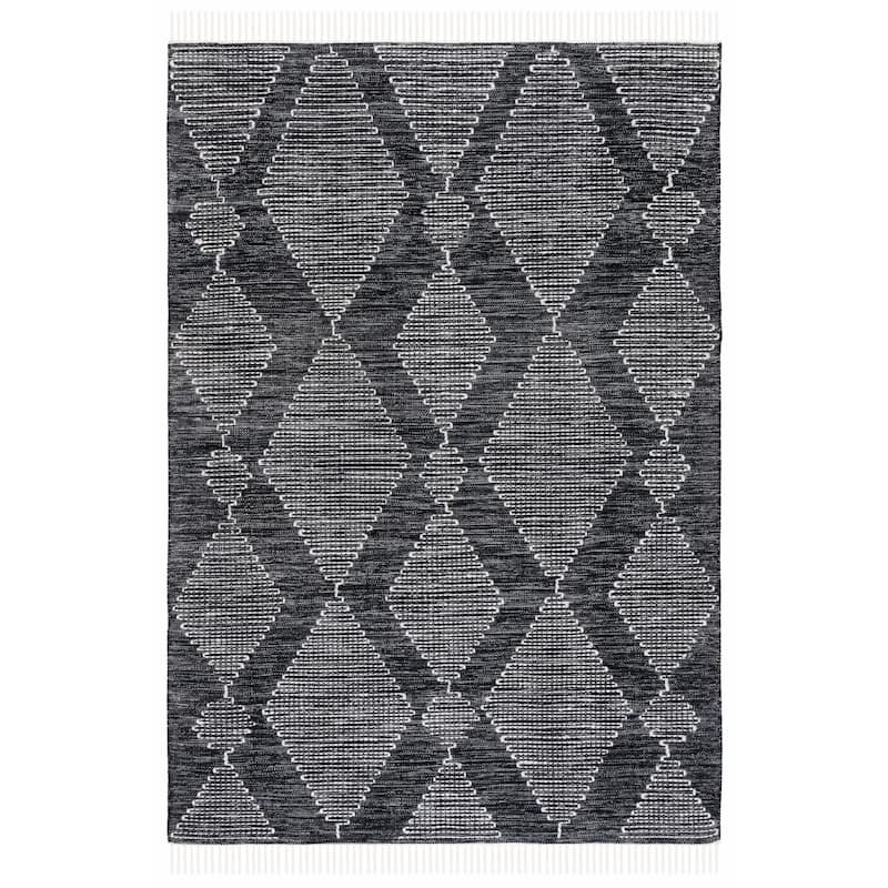 SAFAVIEH Handmade Kilim Imca Moroccan Boho Rug - 6' Square - Black/Ivory