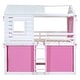 preview thumbnail 10 of 17, Pink+White Full Size Solid Wood House Bunk Bed with Tent, Ladder and Fence for Kids, Bedroom