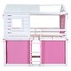 preview thumbnail 30 of 37, Pink & White Full Bunk House Bed with Tent - Fun & Functional for Kids