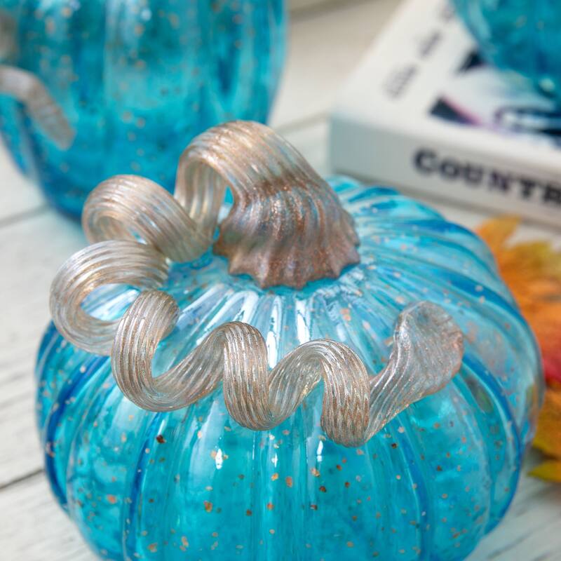 Glitzhome Fall Harvest Handblown Glass Pumpkins Set Thanksgiving Table Centerpieces