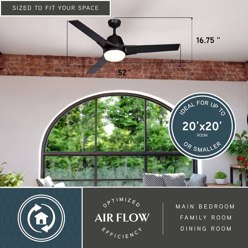 Crescent 52-in. W Black 3-Blade Propeller Indoor or Outdoor Ceiling Fan with Light Kit and Remote