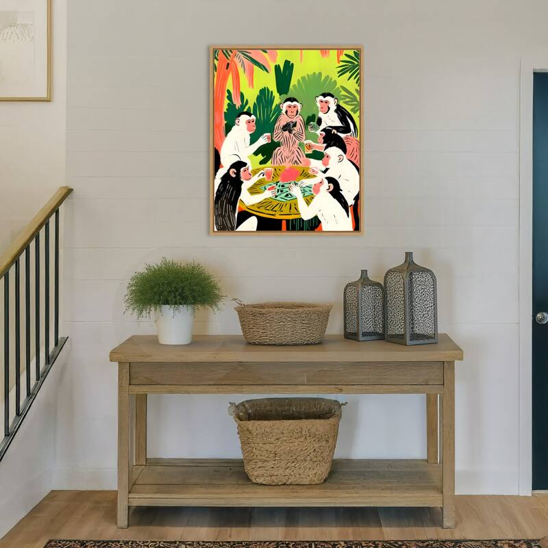 Monkey Poker a Royal Flush by Uma Gokhale Framed Canvas Wall Art