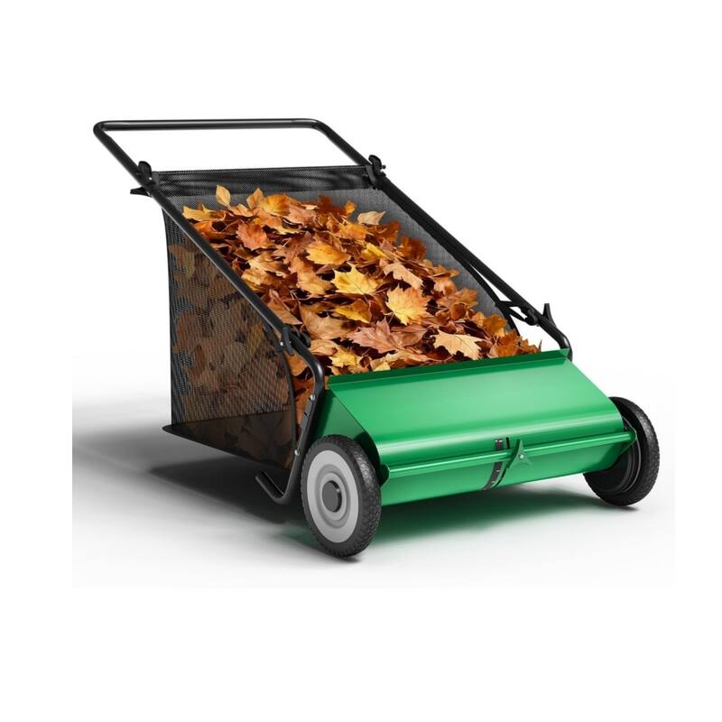 26 in Push Lawn Sweeper for All Terrains 7 cu. ft. Collection Bag 4 Brushes and Adjustable Height - Green