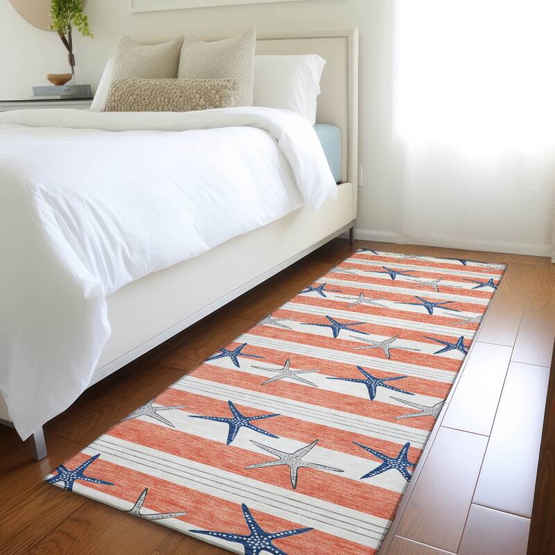 Premium Washable Super Soft Starfish Coastal Stripes Mayfield Rug - Coral - 2' 3" x 7' 6" - Runner