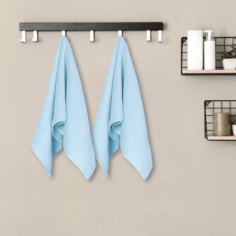 Striped Cotton Hand Towels, 14 x 30 Inch Highly Absorbent and Quick Dry Towels for Bathroom, Kitchen and Hotel Light Blue