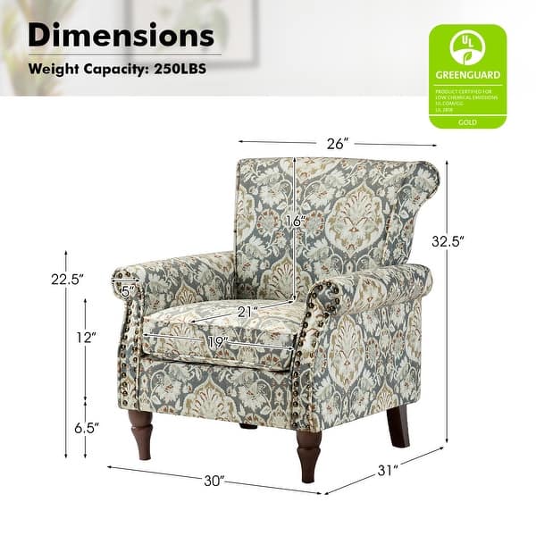dimension image slide 5 of 14, Nyctelius Traditional Polyester Accent Arm Chair with Pattern and Nailhead Trim Set of 2 by HULALA HOME