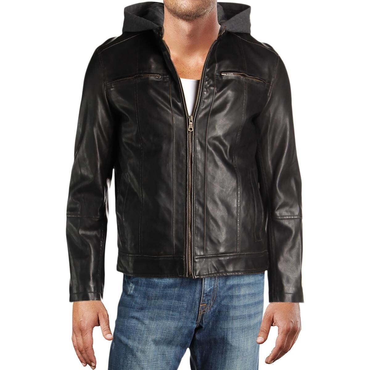 tommy hilfiger men's faux leather bomber jacket