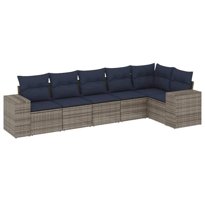 vidaXL Patio Sofa Set with Cushions Outdoor Conversation Furniture Poly Rattan - 24.4 x 24.4 x 27.2