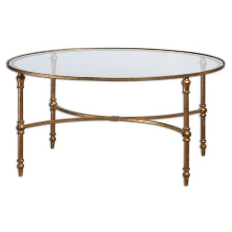 Uttermost Vitya Glass Top Metal Leg Coffee Table - Antique Forged Gold