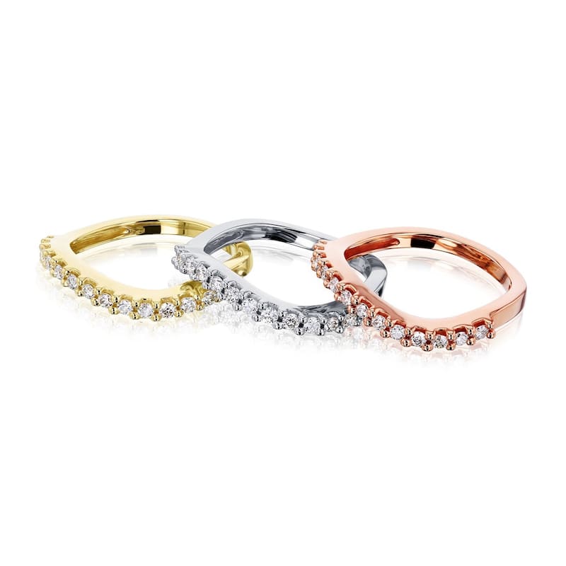 Annello by Kobelli 14k Gold Diamond Wavy Stackable Rings 3-Piece Set (GH/SI)