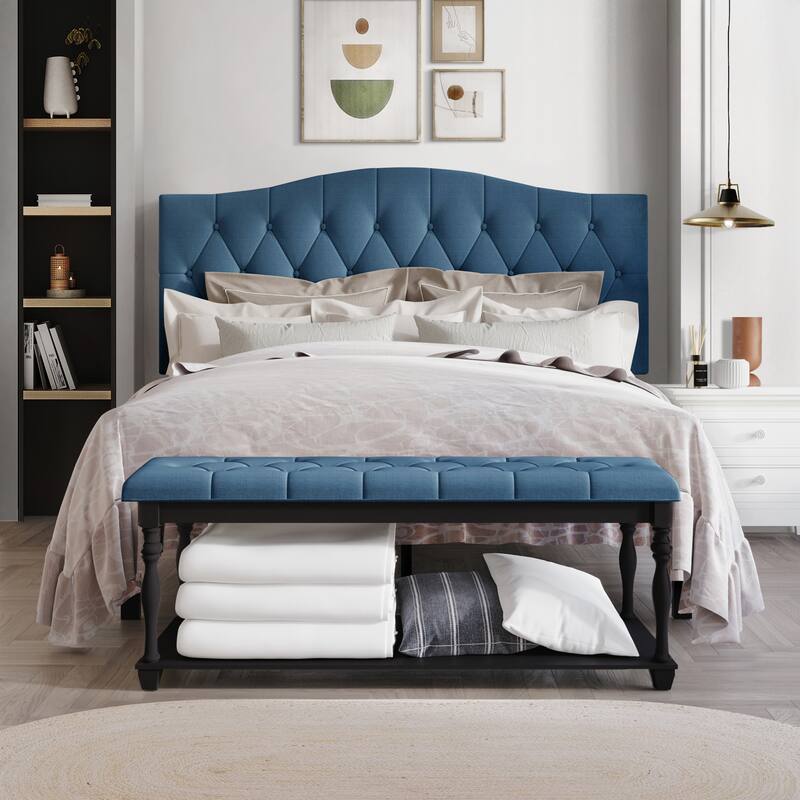 CraftPorch 2 Piece Bedroom Bench Set Transitional Button Tufted Bed