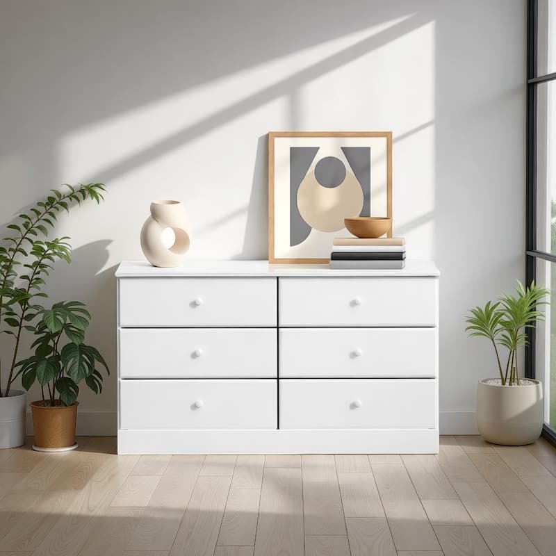 Prepac Astrid 6 Drawer Double Dresser for Bedroom, Wide Chest of Drawers, Bedroom Furniture, Traditional Furniture