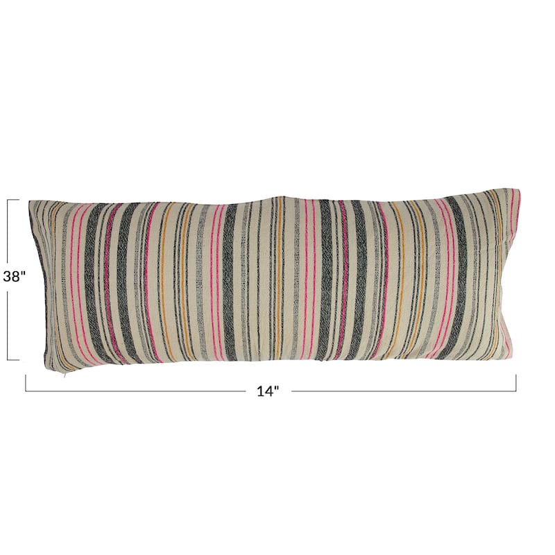 Cotton Blend Lumbar Pillow with Stripes - 38.0"L x 14.0"W x 0.3"H