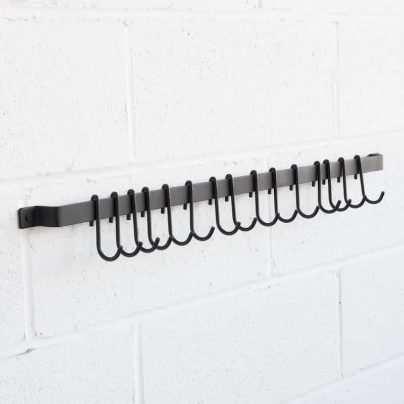 Wallniture Casto 30" Pots & Pans Holder with 15 Hooks, Steel Kitchen Rack, Black