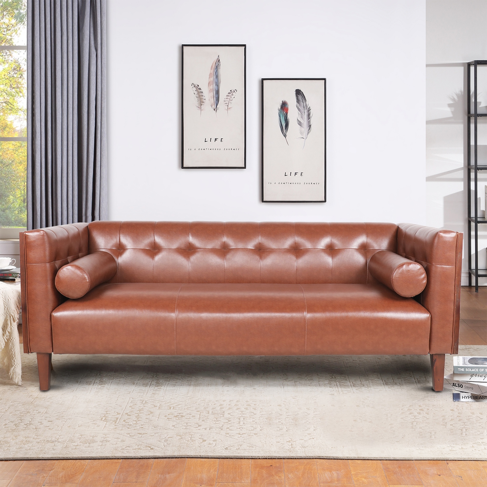 Sofa with wood back hot sale and sides