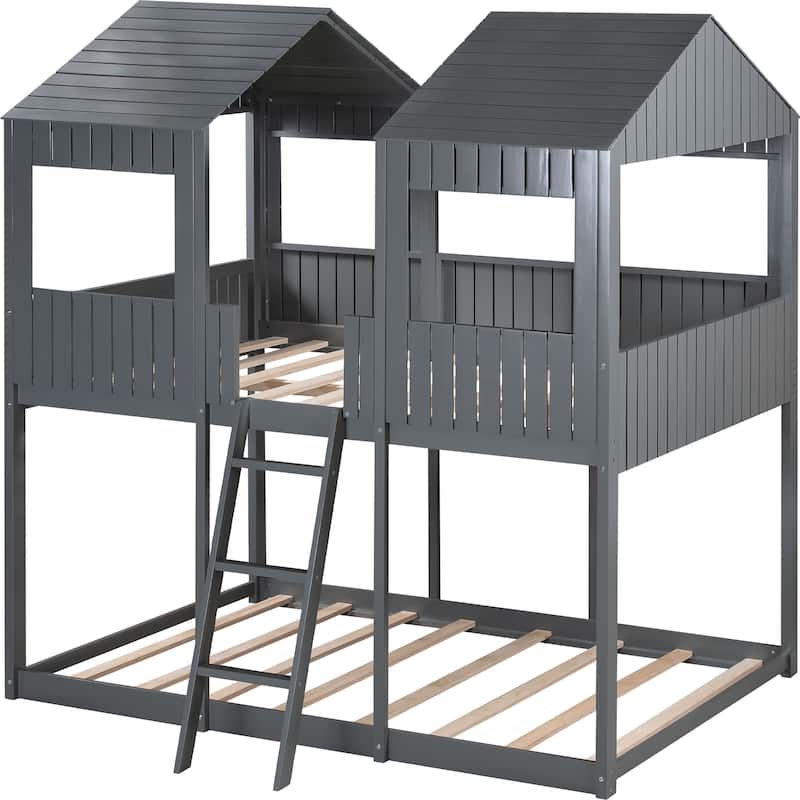 Full Over Full WoodBunk Bed with Roof, Window