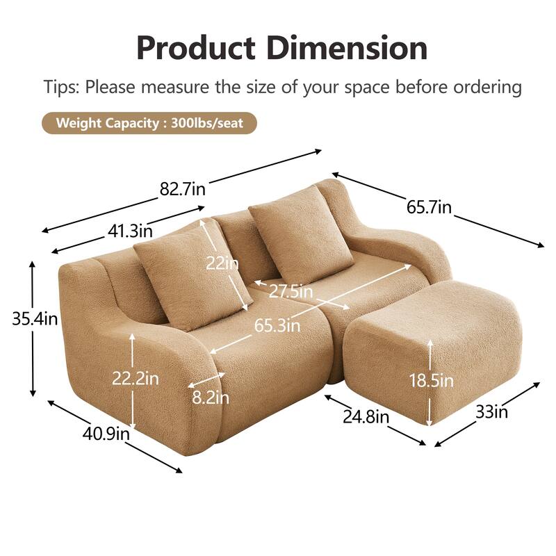 Anmytek Plush L-Shaped 2-Seater Teddy Fabric Sofa - No Assembly Required