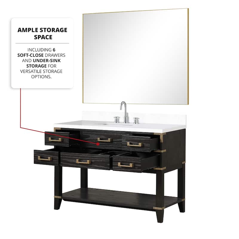 Norwalk 48 in W x 22 in D Black Oak Single Bath Vanity and White Quartz Top