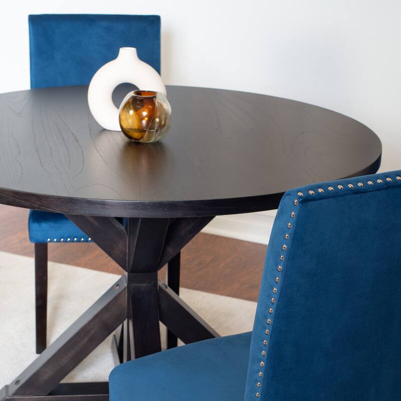 Modern 5-Piece Dining Set with Round Cross Base Table & 4 Chairs