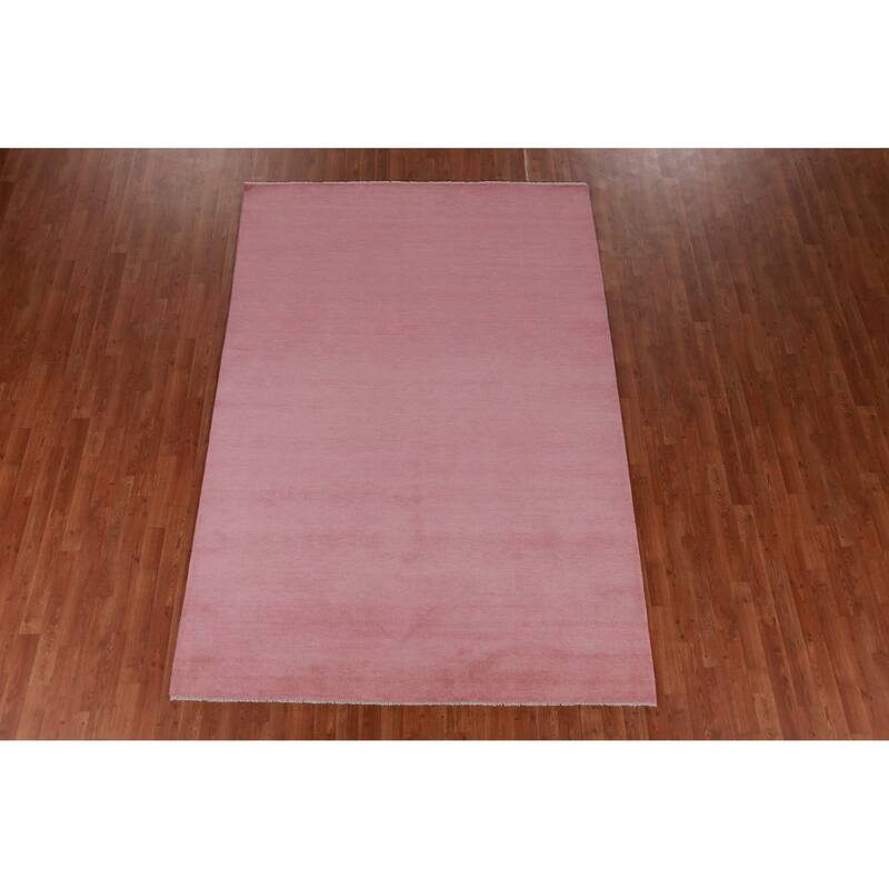 Hand Knotted Oriental 100% Wool Carpet Modern Solid Pink Gabbeh Area Rug - 9' 2'' X 6' 2''