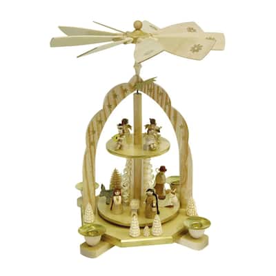 11.75" Brown, White, Black Nativity Scene Angels Pyramid Decor